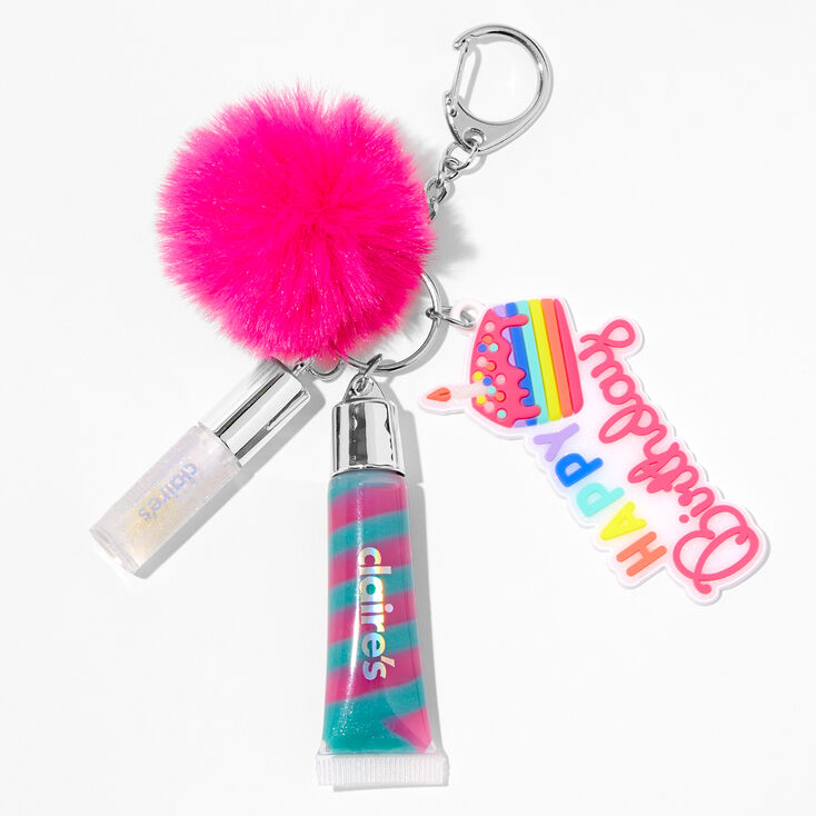 Claire&#39;s Club Happy Birthday Lip Gloss Keychain,