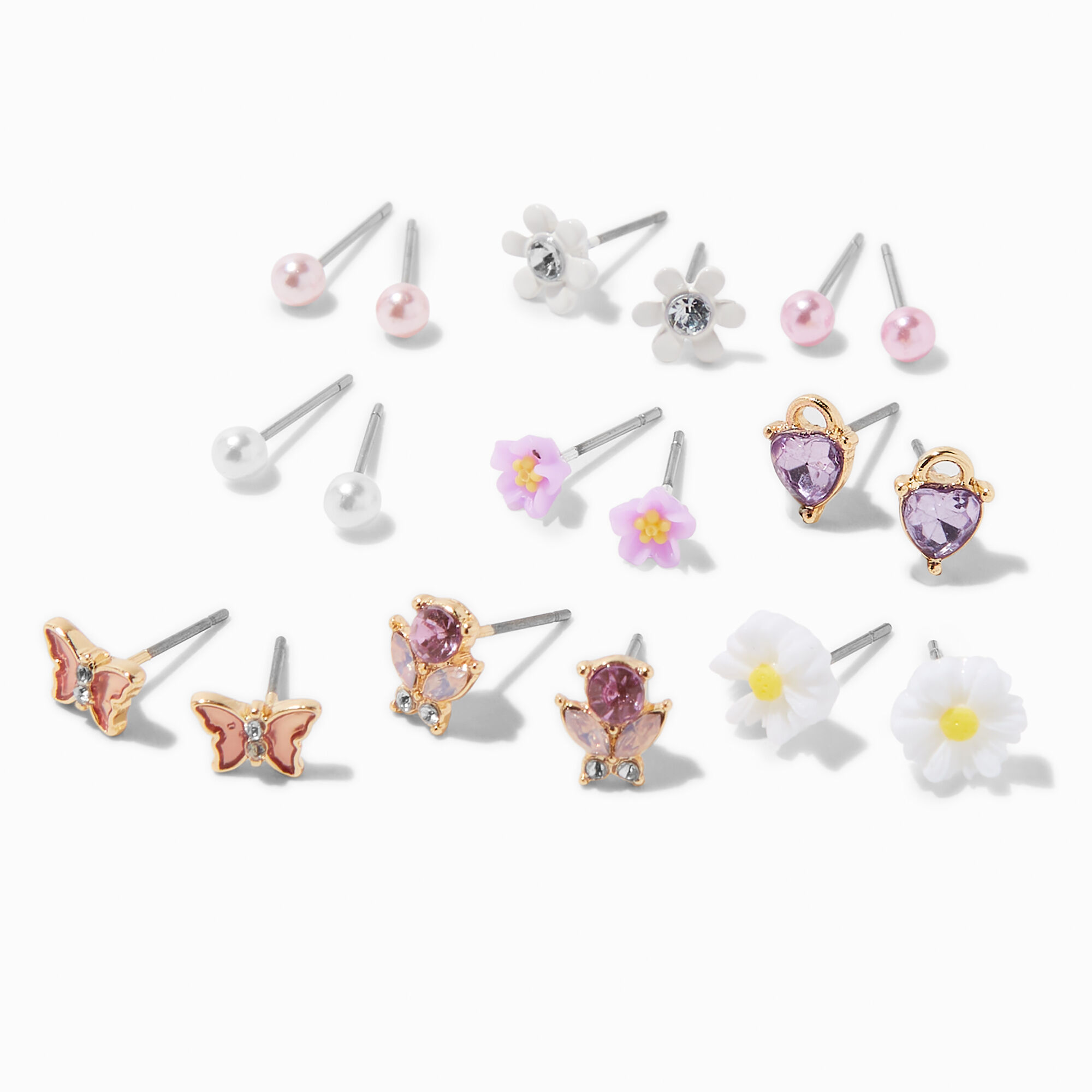 Pearl Floral Stud Earrings 9 Pack Claire s US