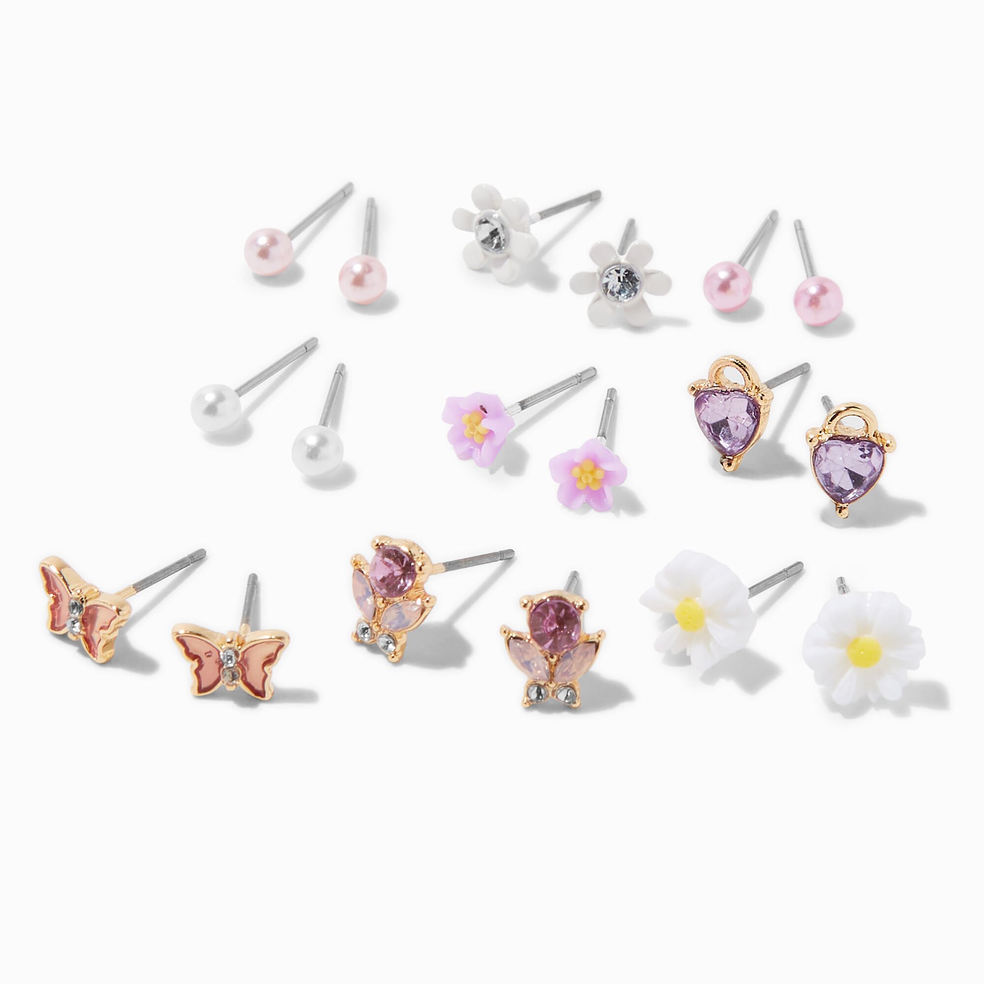 View Claires Pearl Floral Stud Earrings 9 Pack information