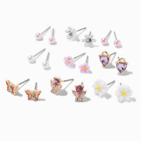 Pearl Floral Stud Earrings - 9 Pack,
