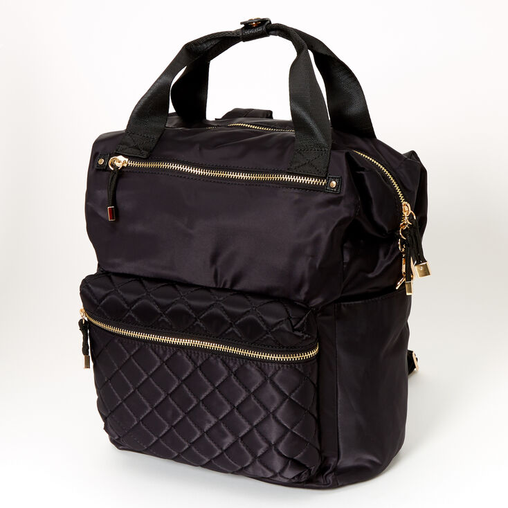 Claire's Sac à dos de taille moyenne à double poignée satiné et matelassé - Noir