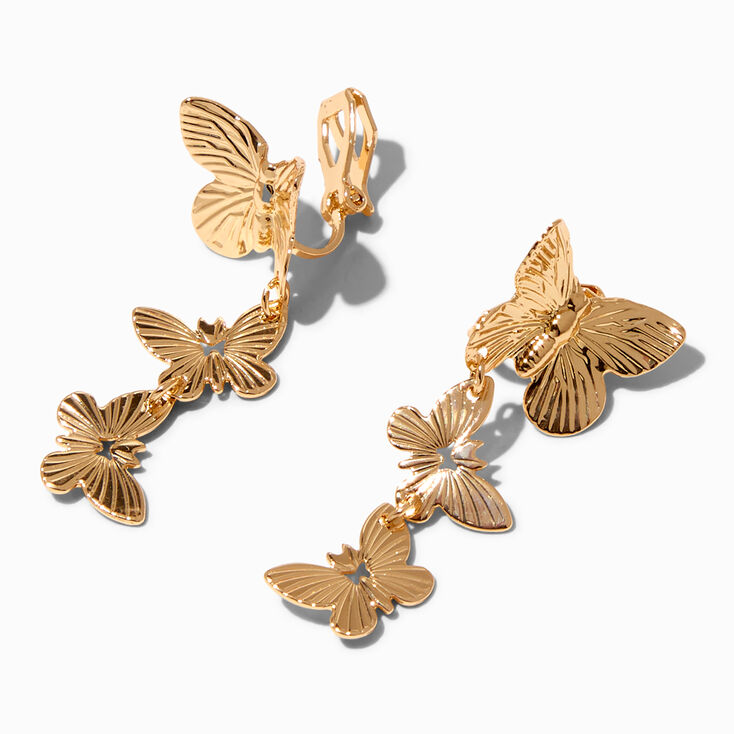 Gold 1.5&quot; Butterfly Clip-On Drop Earrings,