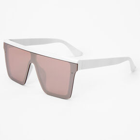 Rose Gold Shield Sunglasses - White,