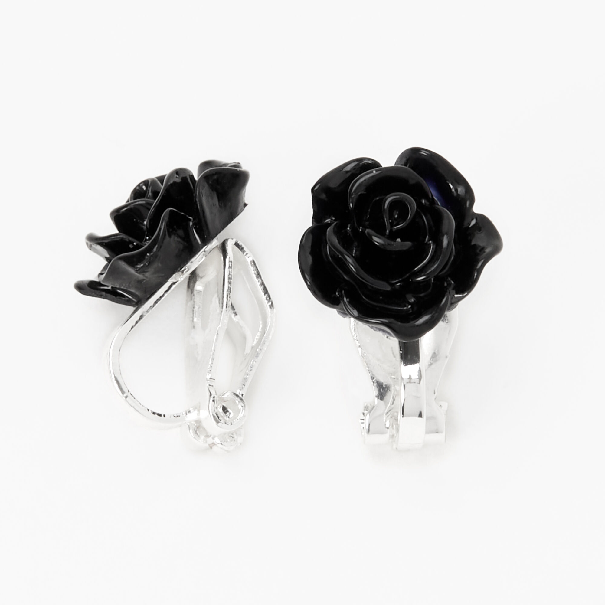 View Claires Carved Rose Clip On Drop Earrings Black information