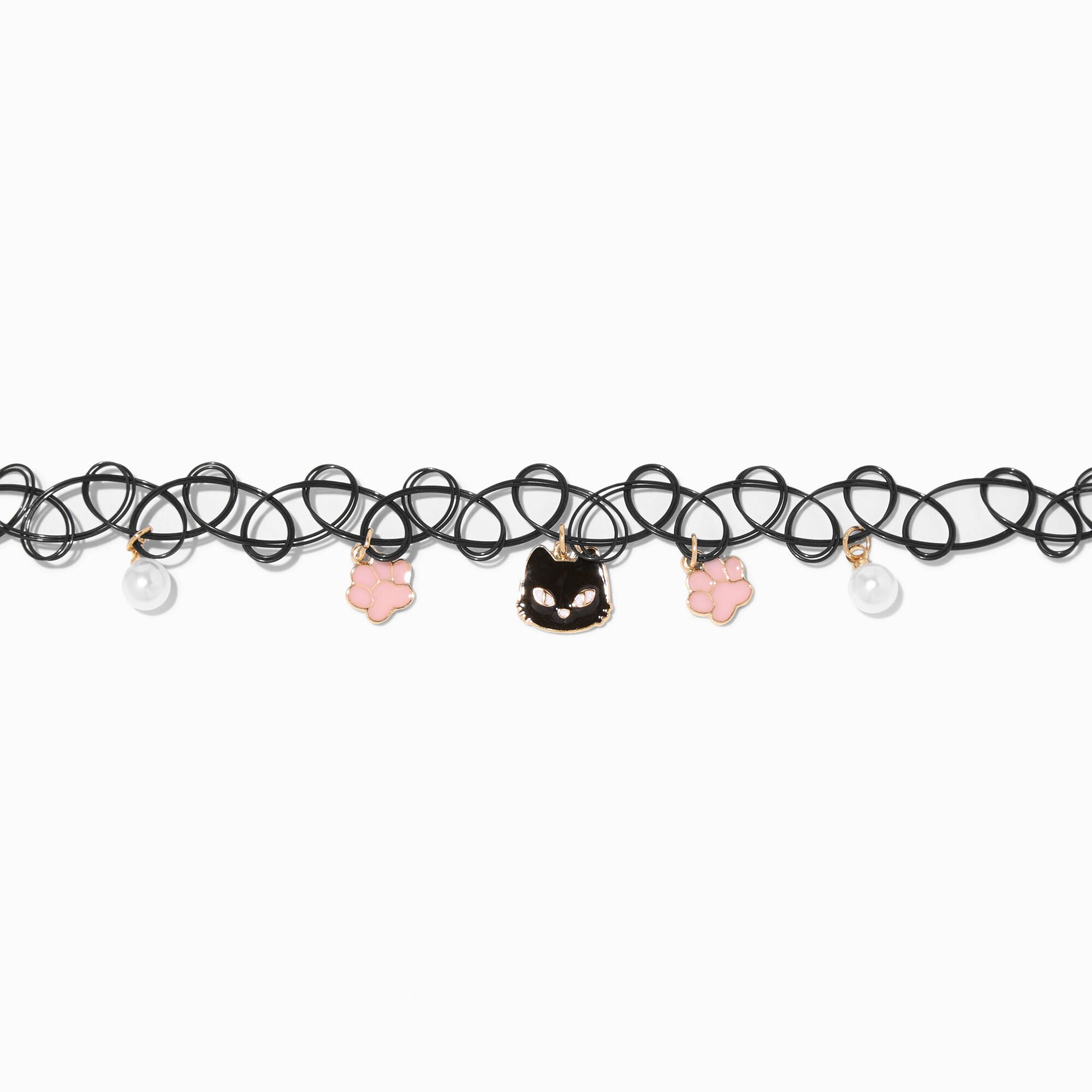 View Claires Cat Pink Flower Charm Tattoo Choker Necklace Black information