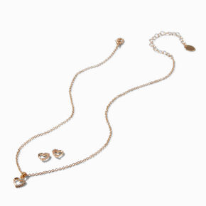 Gold-tone Cubic Zirconia Heart Pendant Necklace &amp; Stud Earrings Set ,