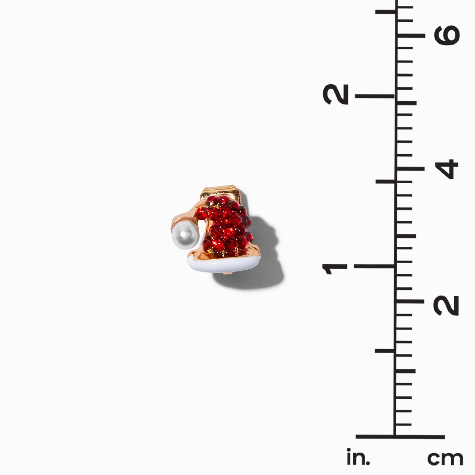 Gold-tone Crystal Santa Hat Clip-On Stud Earrings ,