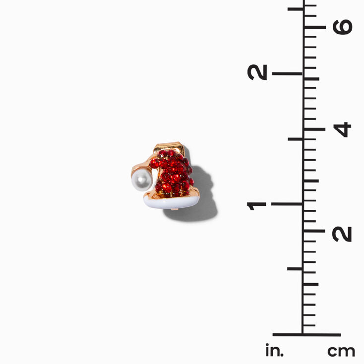 Gold-tone Crystal Santa Hat Clip-On Stud Earrings ,