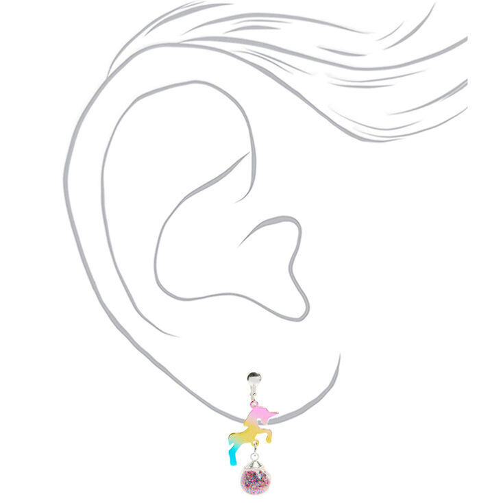 1&quot; Rainbow Unicorn Clip-On Drop Earrings,