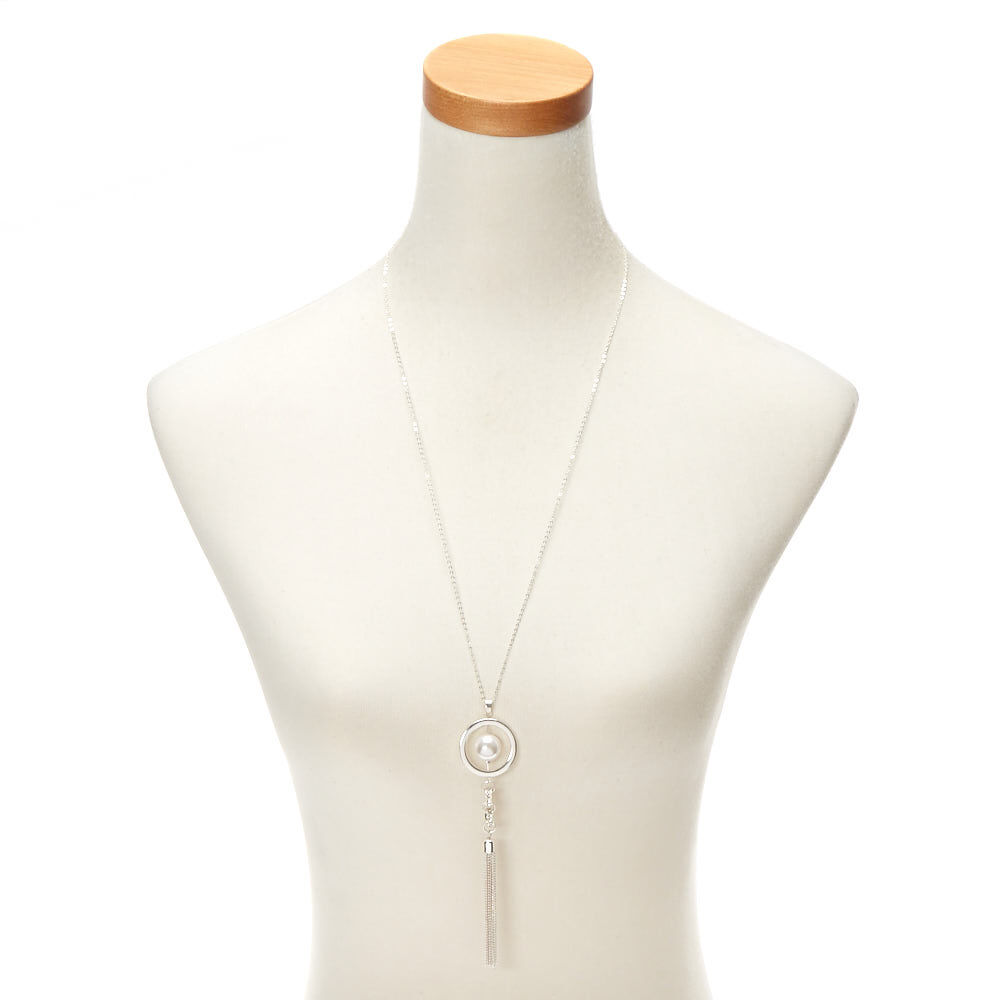 Silver-Tone Triple Circle Long Pendant Necklace,