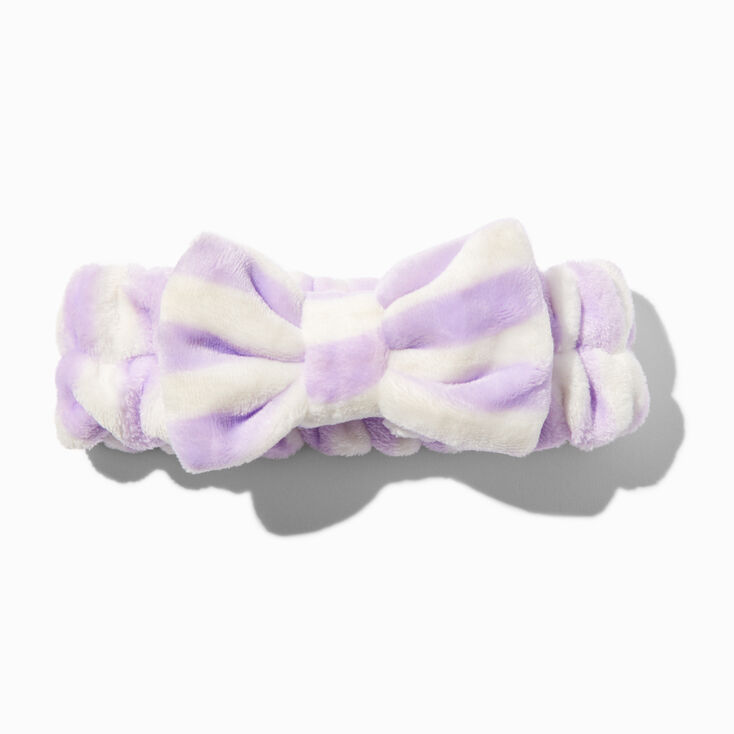 Lilac Striped Plush Makeup Bow Headwrap,