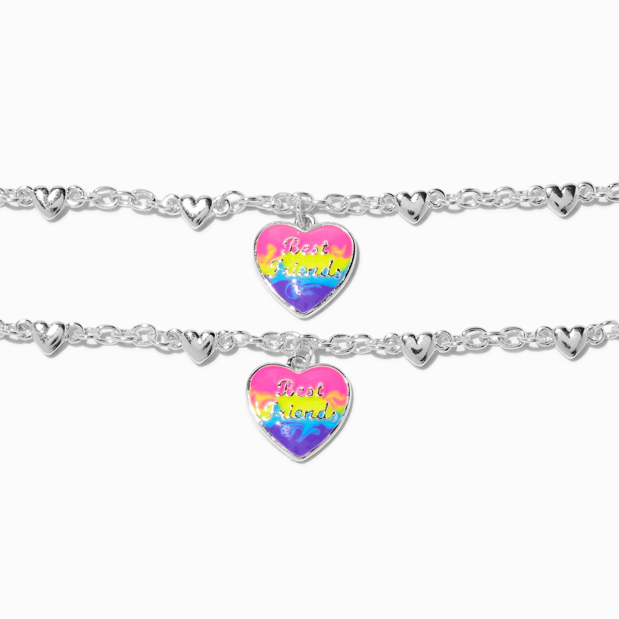 Best Friends Glow in the Dark Rainbow Heart Charm Bracelets - 2 Pack,