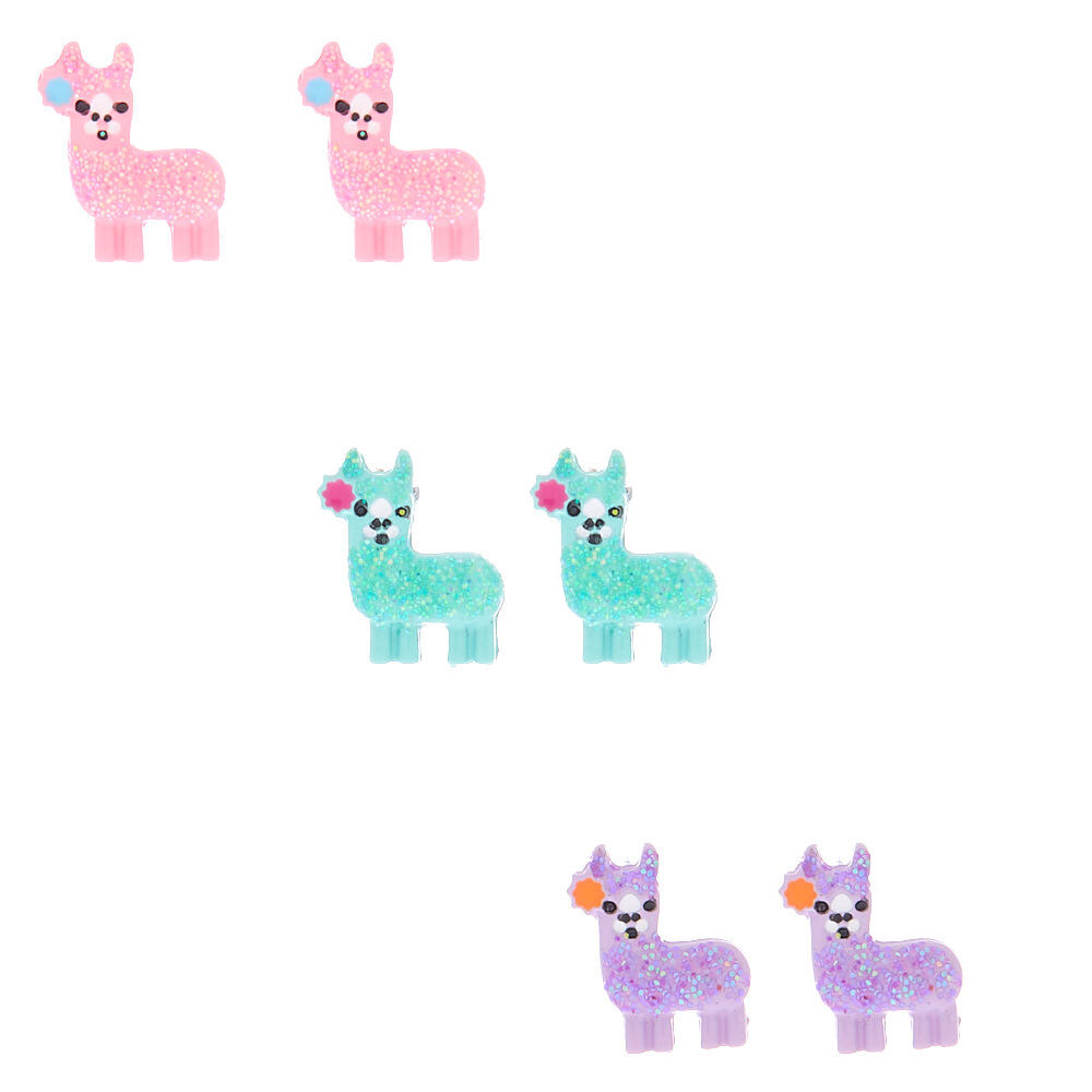 Claires Girls Glitter Llama Stud Earrings 3 Pack