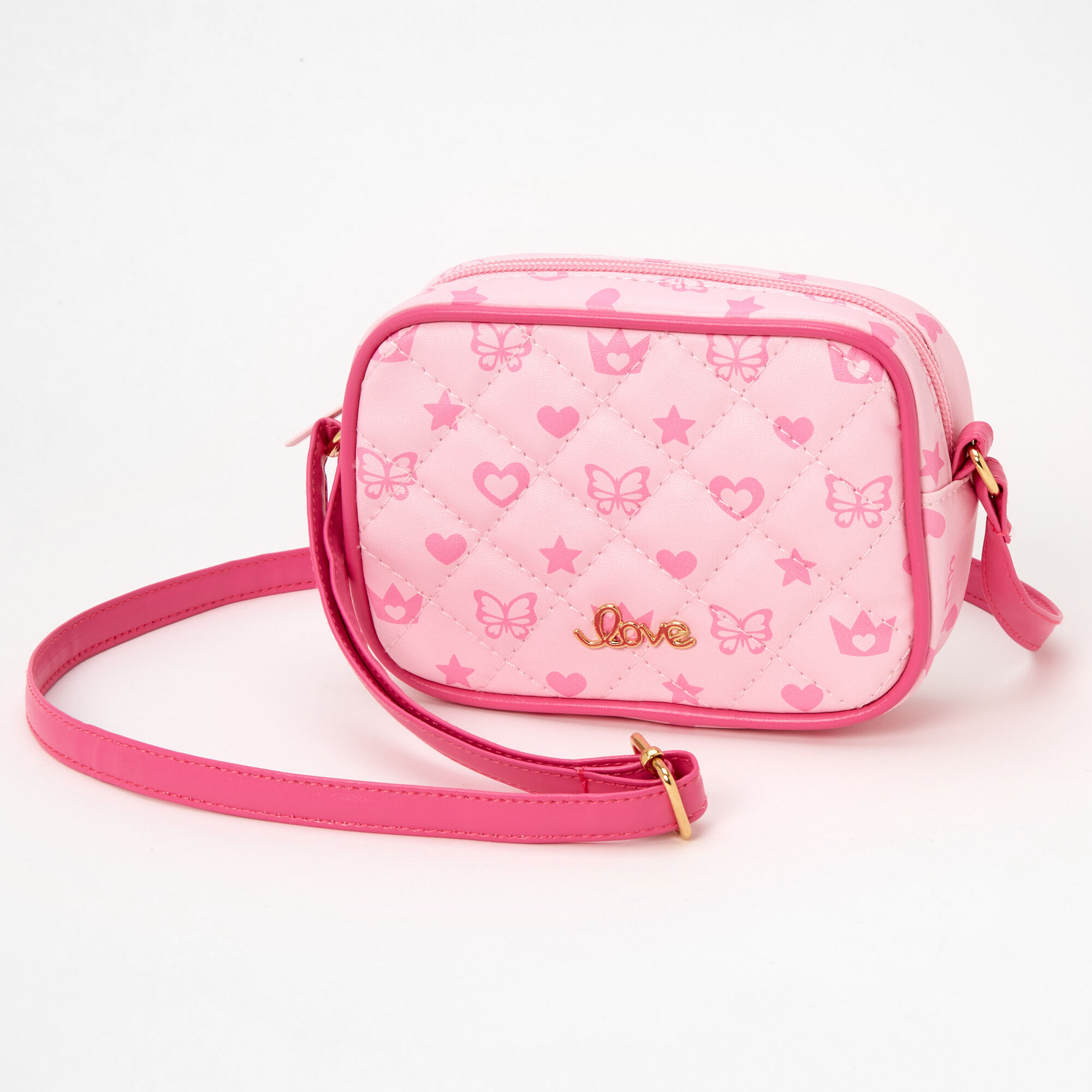 Claire's Club Glitter Heart Crossbody Bag - Pink