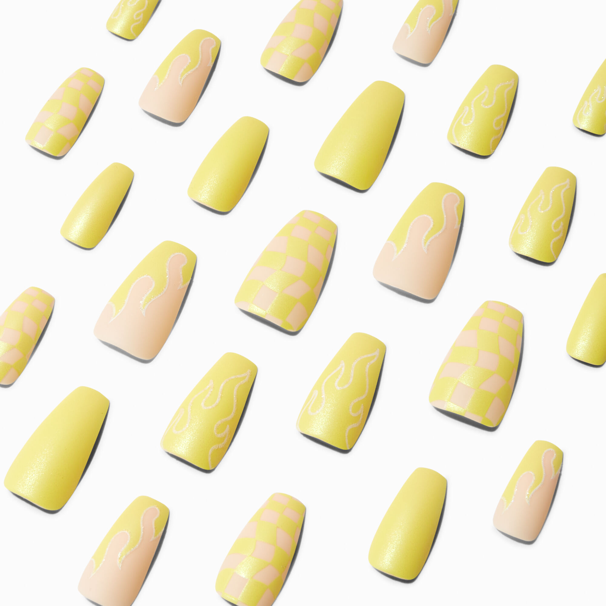 View Claires Citron Check Squareletto Vegan Faux Nail Set 24 Pack information