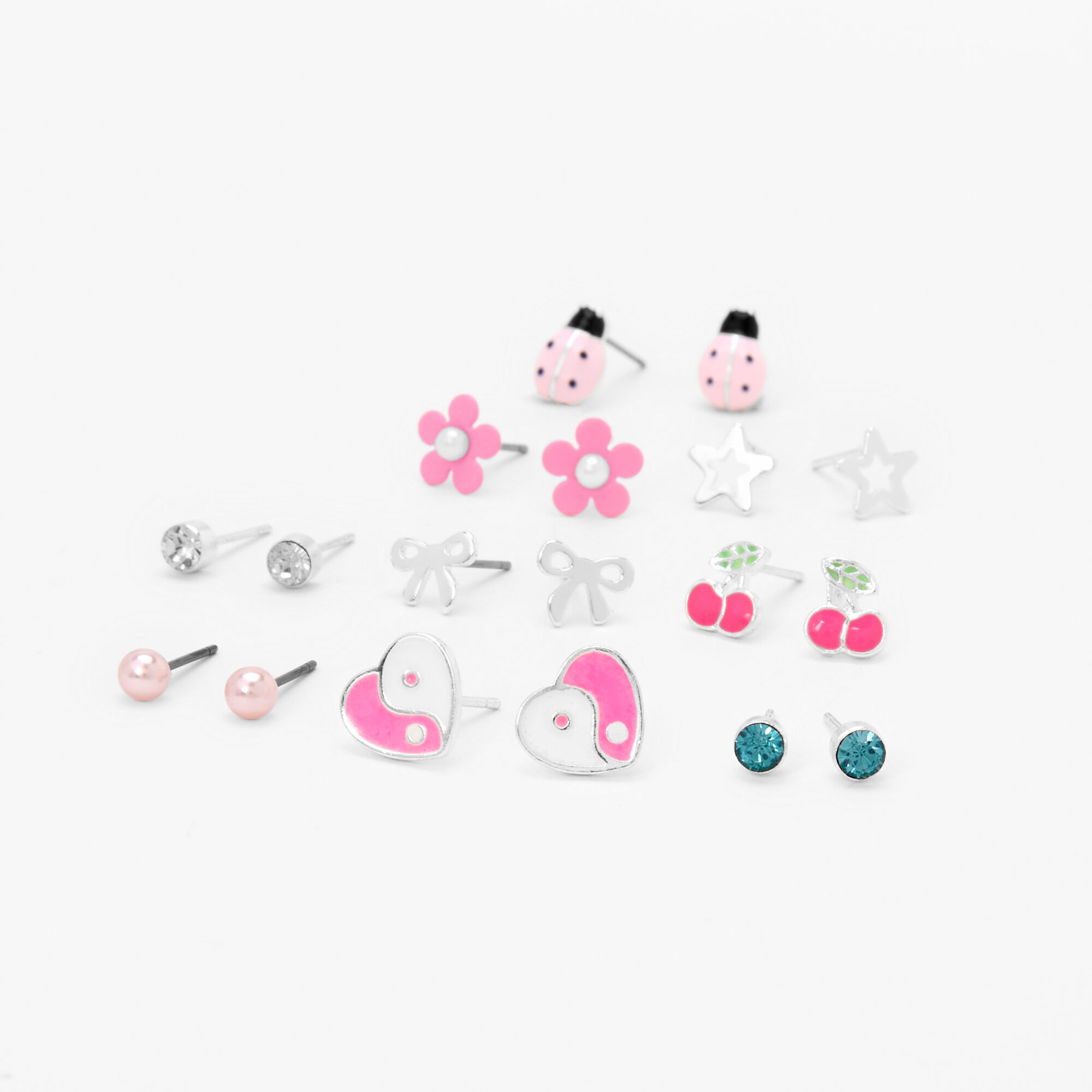 Pink Cherry Mixed Stud Earrings 9 Pack Claire s US