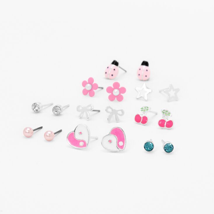 Pink Cherry Mixed Stud Earrings &#40;9 Pack&#41;,