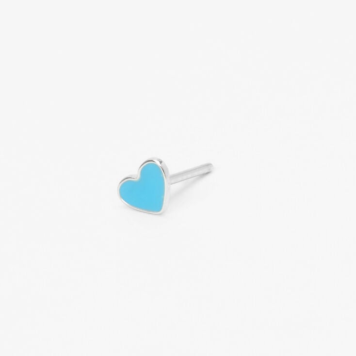 Sterling Silver One Enamel Baby Blue Heart Stud Earring,
