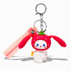 Strawberry Bunny Ears Wristlet Keychain,