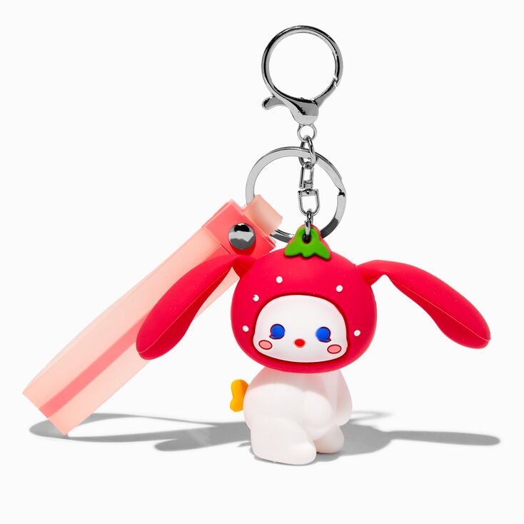Strawberry Bunny Ears Wristlet Keychain,