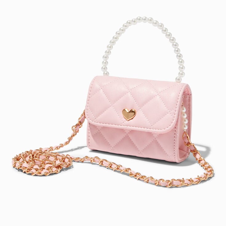 Claire's Club Pink Quilted Pearl Crossbody Bag