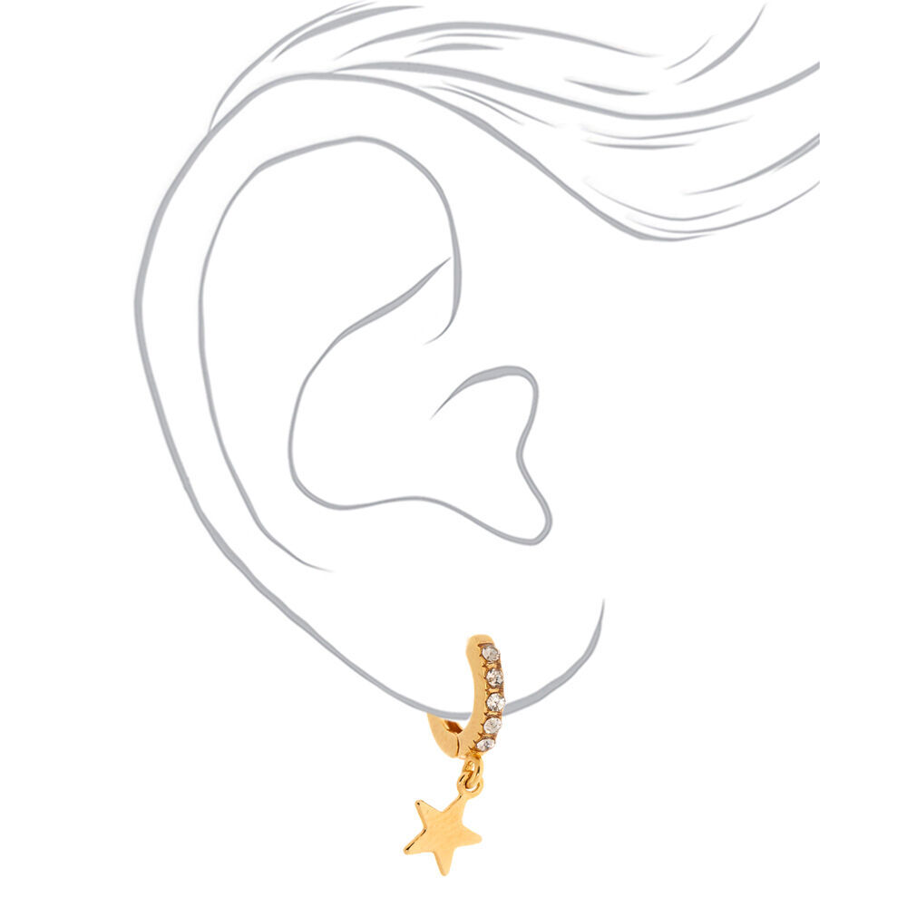 18kt Gold Plated Dangle Star Hoop Earrings,