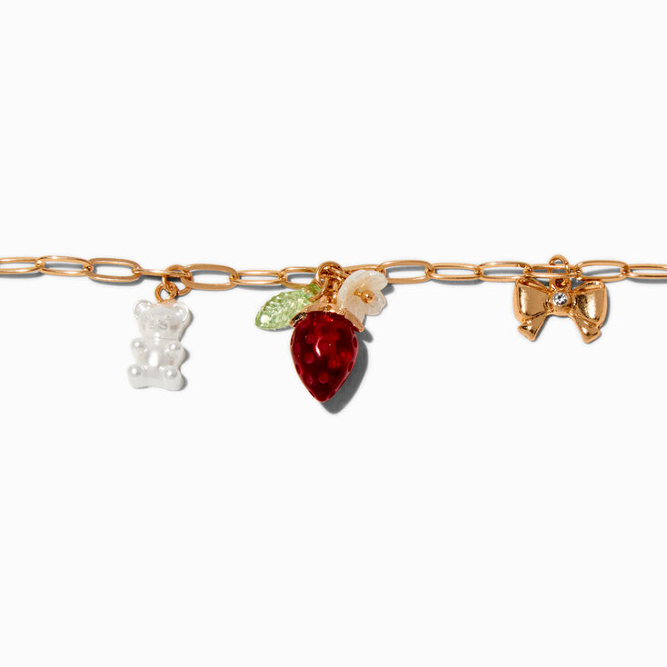 Gold-tone Cherry Beary Charm Chain Bracelet,