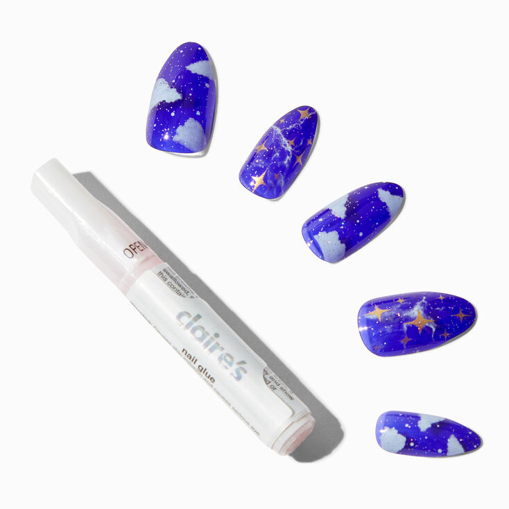 Navy Star Jelly Stiletto Vegan Faux Nail Set - 24 Pack,