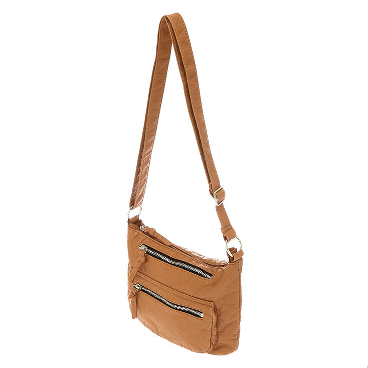 Faux Leather Crossbody Bag - Tan,