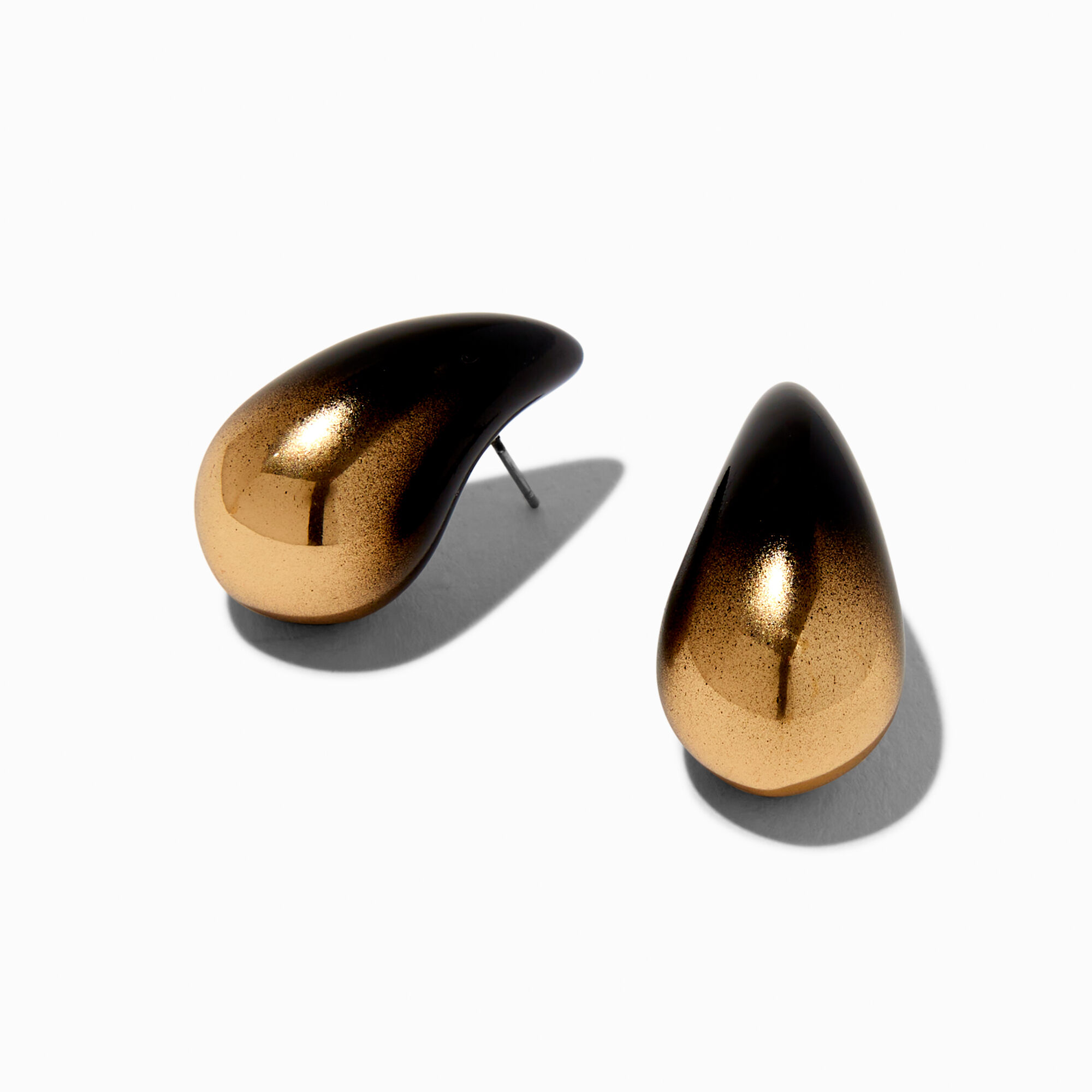 Black & Gold-tone Ombré Teardrop Stud Earrings,