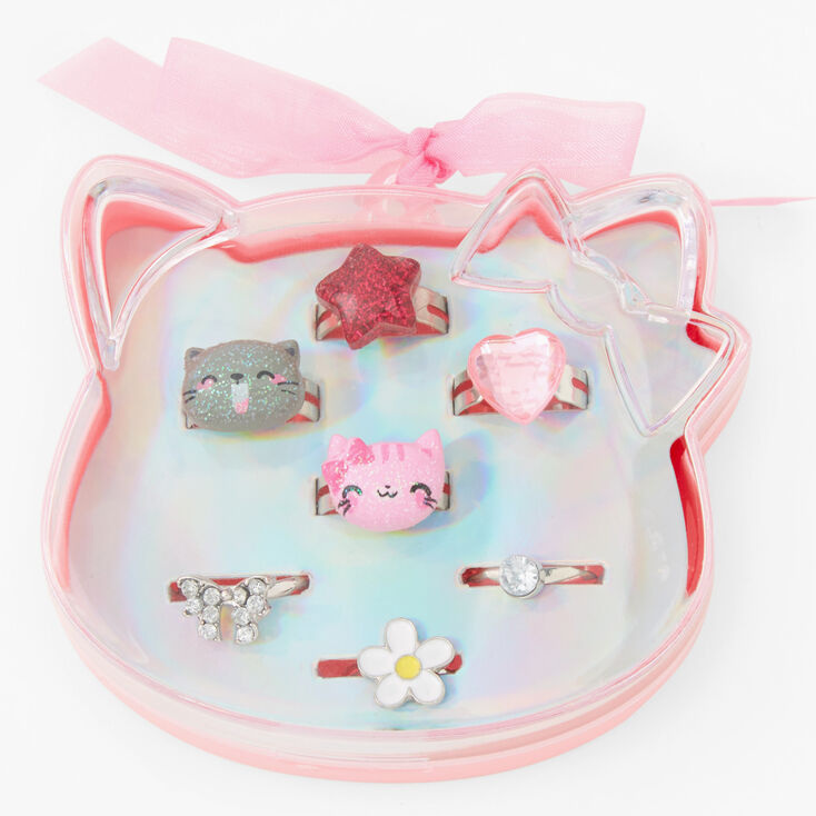 Claire&#39;s Club Silver Cat Box Rings - 7 Pack,