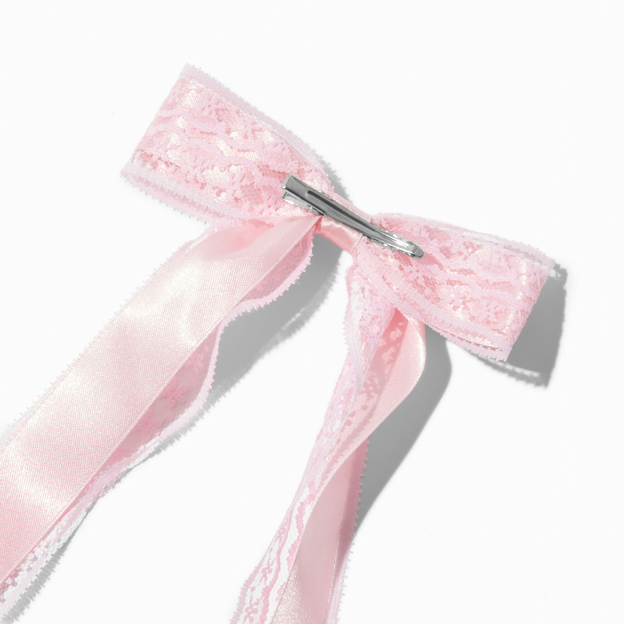 Blush Pink Lace Satin Hair Bow Clip