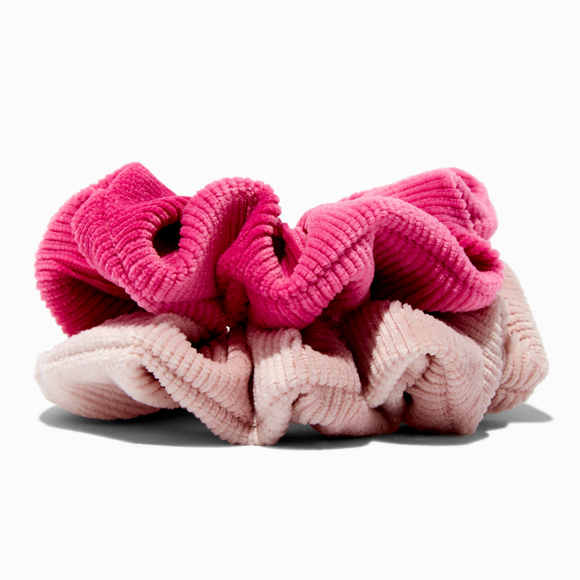 View Claires Ribbed Hair Scrunchies 2 Pack Pink information
