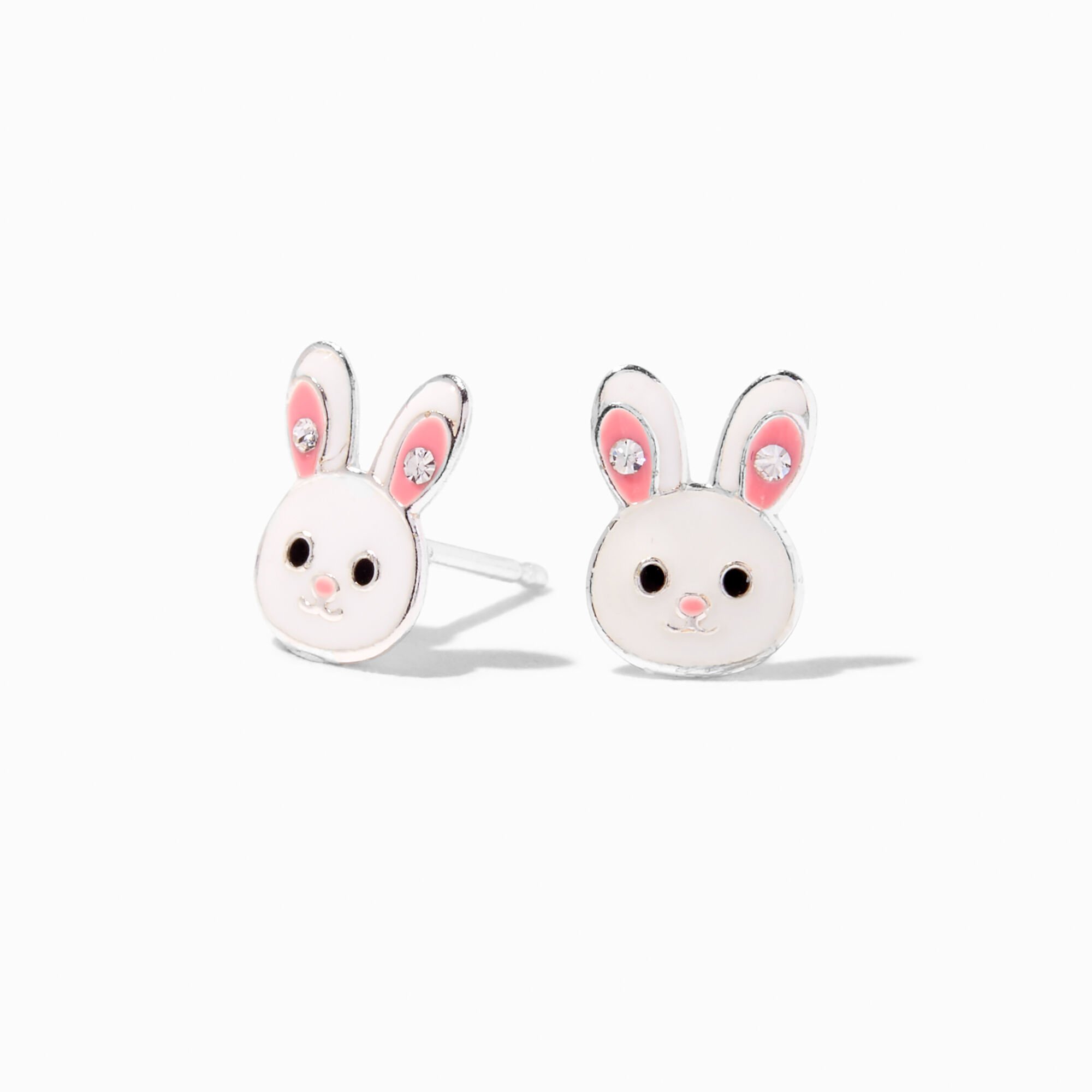 View Claires Enamel Bunny Stud Earrings Silver information