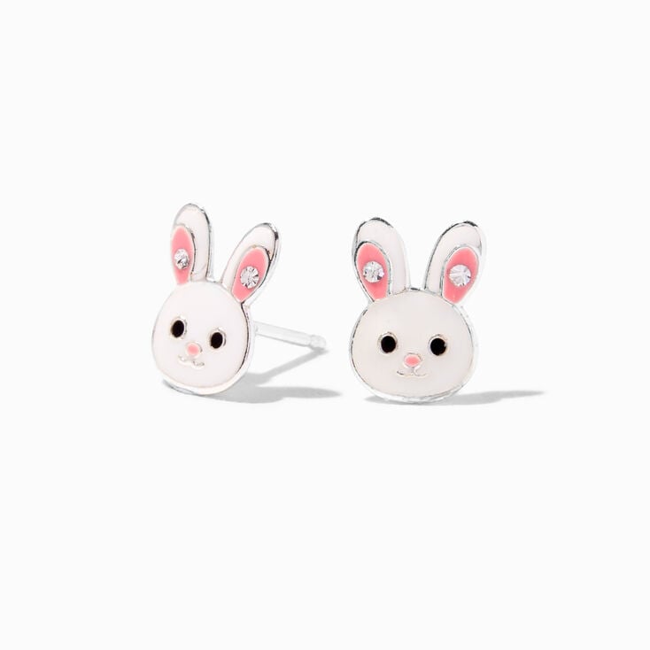 Sterling Silver Enamel Bunny Stud Earrings,