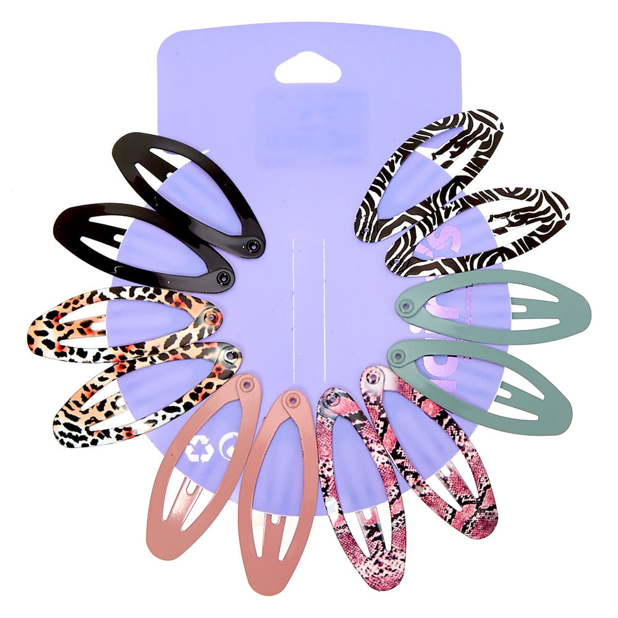 Solid Animal Print Oval Snap Hair Clips - 12 Pack | Claire's