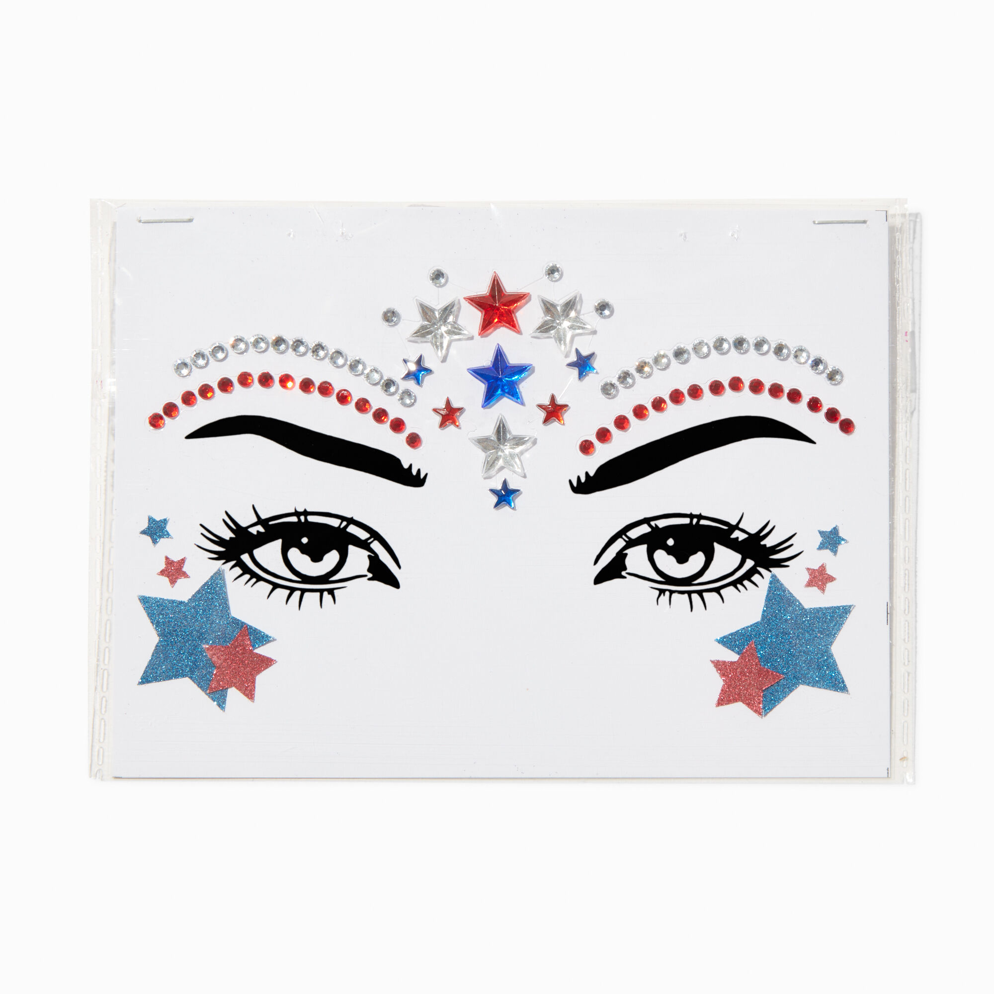 View Claires Blue White Gemstone Star Face Stickers Red information