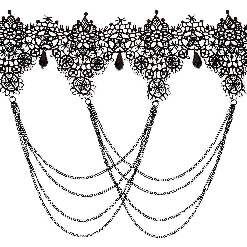 Lace Swag Choker Necklace - Black,