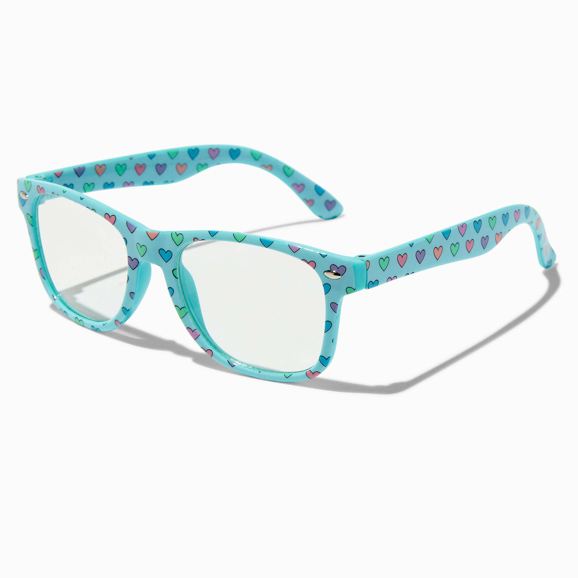 Multicolored Heart Mint Retro Clear Lens Frames Claire s US