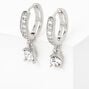 Silver 10MM Crystal Drop Huggie Hoop Earrings,