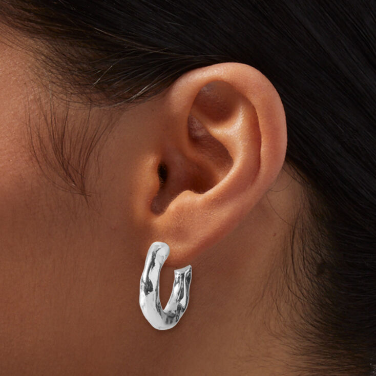 Silver-tone Textured Chunky 30MM Hoop Earrings ,