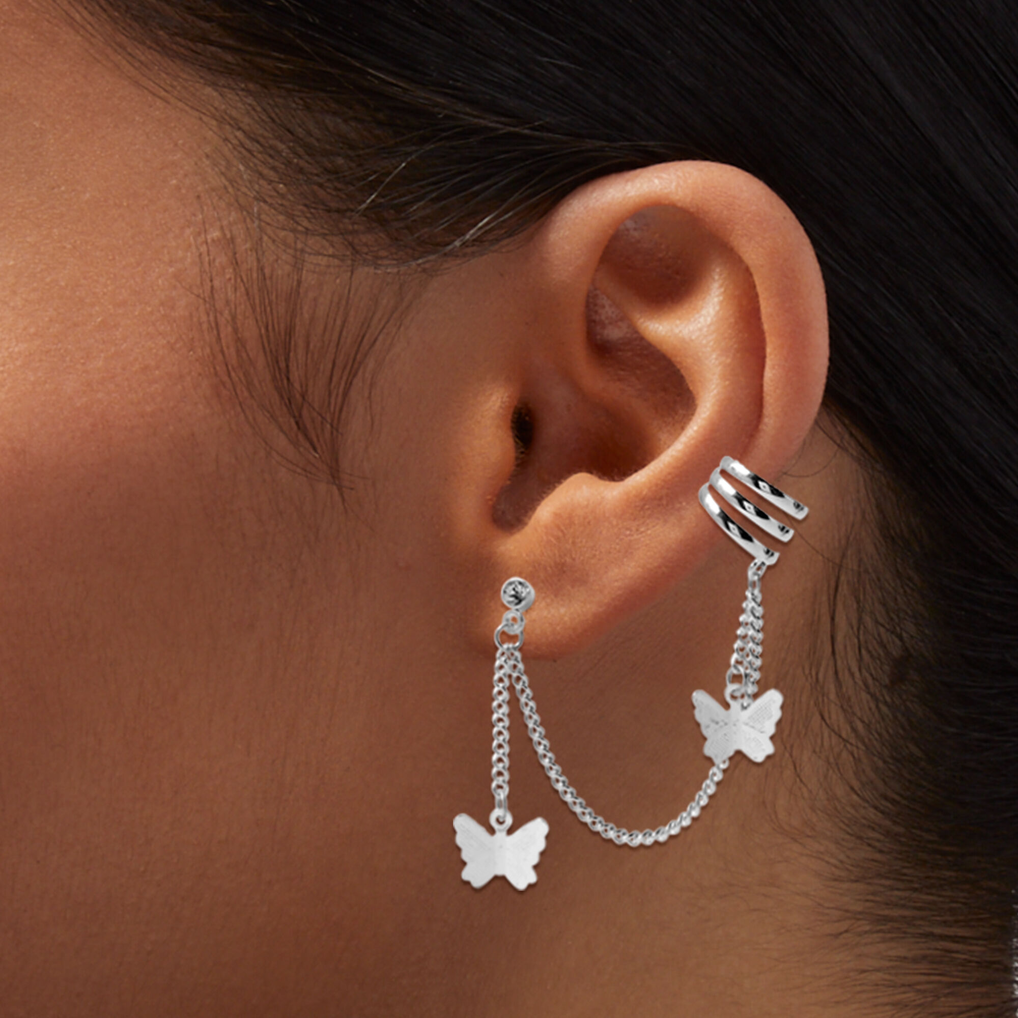 Cuff earrings with top chain claire's