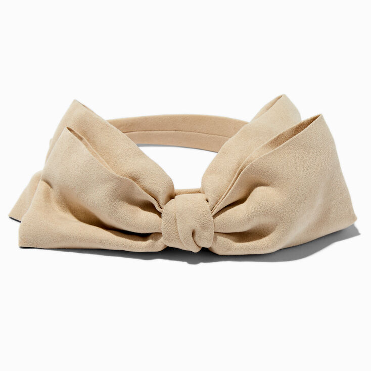 Ivory Faux Suede Knotted Bow Headband,