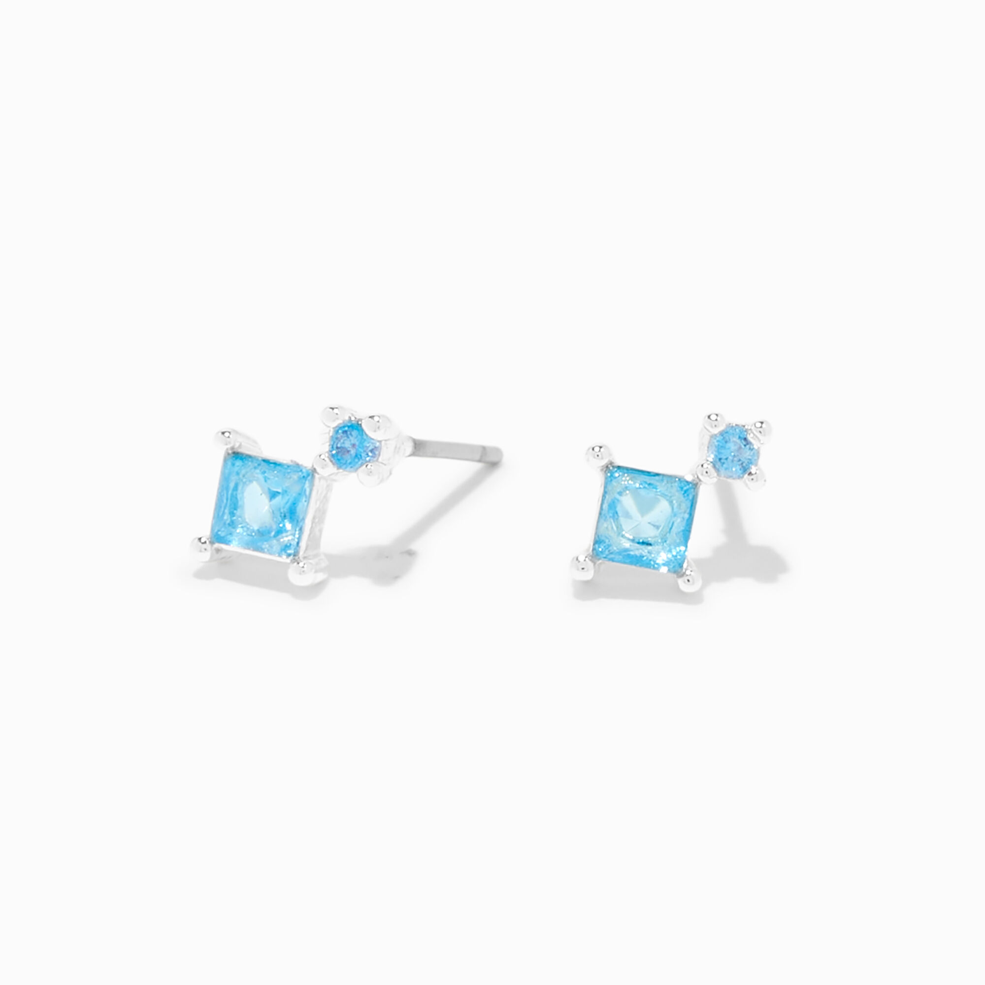 View Claires Aqua 5MM Cubic Zirconia Geometric Stud Earrings Silver information