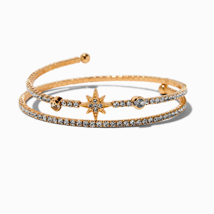 Gold-tone Crystal Star Coil Bracelet,