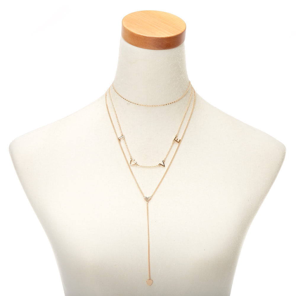 Gold Love Multi Strand Choker Necklace,