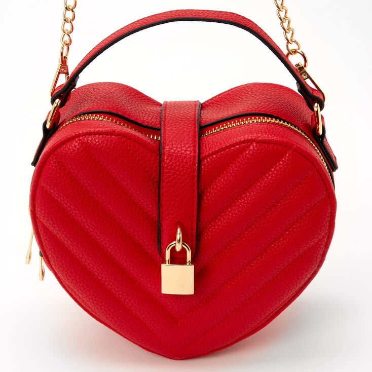 Quilted Heart Chain Crossbody Bag - Red