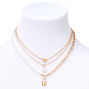 Gold Padlock and Pearl Multi Strand Pendant Necklace,