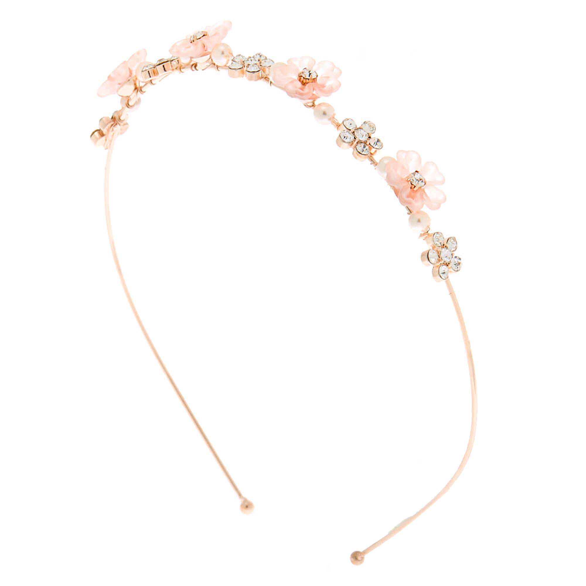 View Claires Rose GoldTone Frosted Floral Headband Pink information