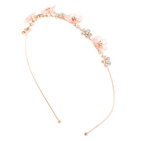 Rose Gold-tone Frosted Floral Headband - Pink,